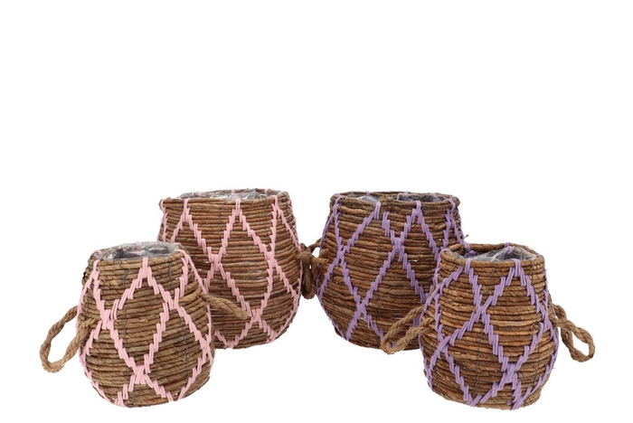 Venice Pink/lila Basket Stitches Set 2 25x25x30/15x16x23 Cm
