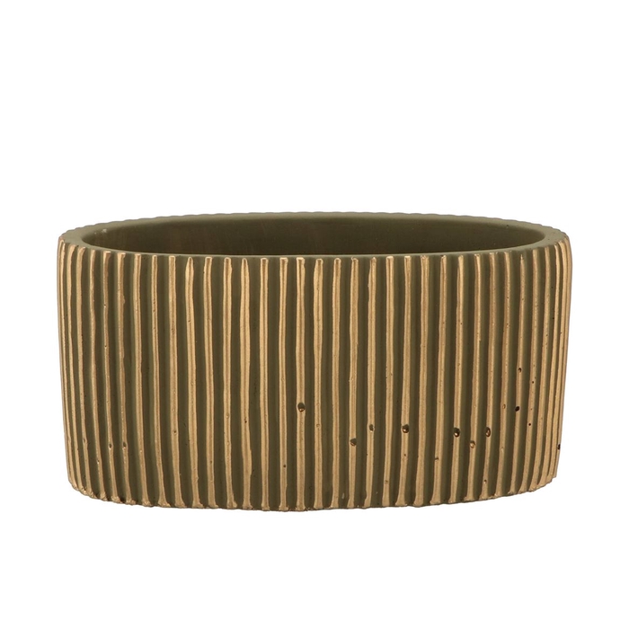 <h4>Stripes Green Gold Oval Pot 23x12x11cm Nm</h4>
