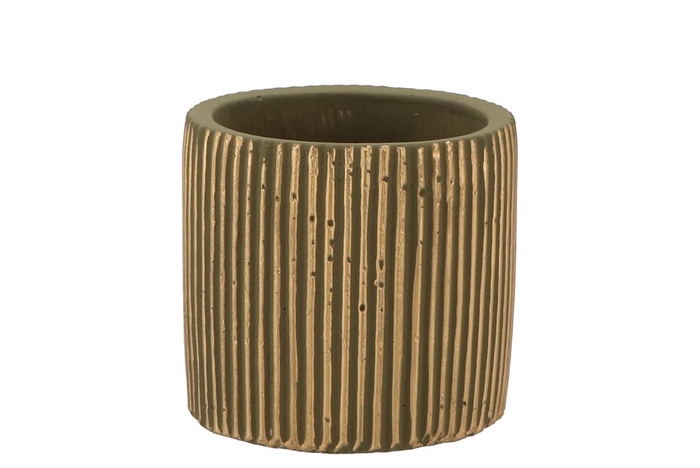 <h4>Stripes Green Gold Cylinder Pot 9x8cm Nm</h4>