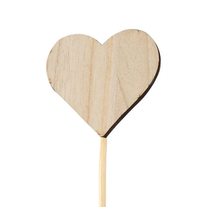 Bijsteker hart naturel hout 6,5x7,5cm + 12cm stok