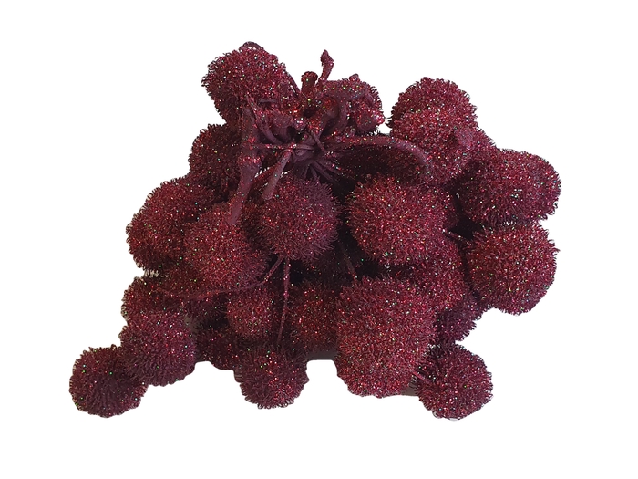 <h4>Small ball per bunch in poly burgundy + glitter</h4>