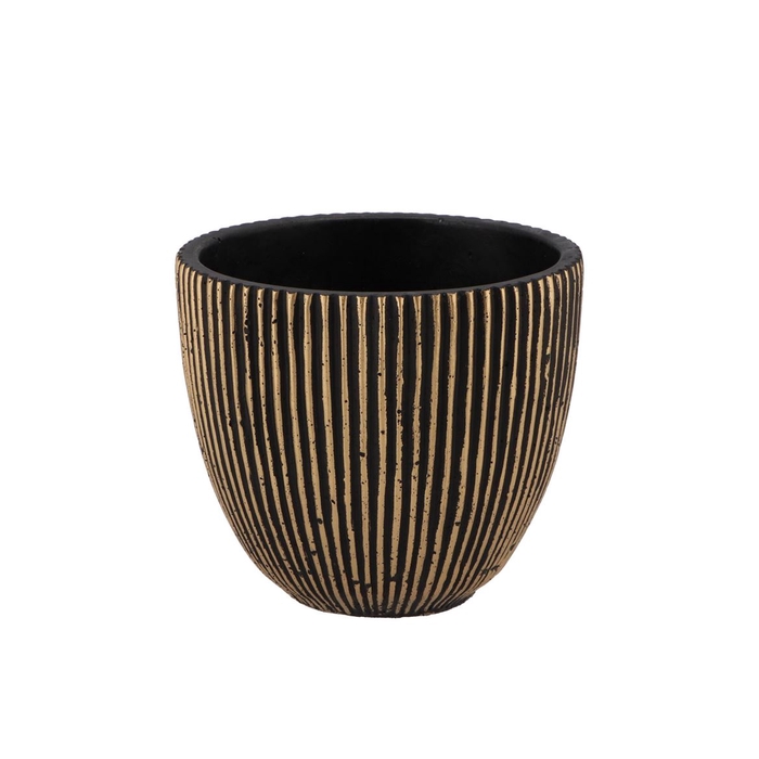 <h4>Stripes Black Gold Egg Pot 14x13cm Nm</h4>