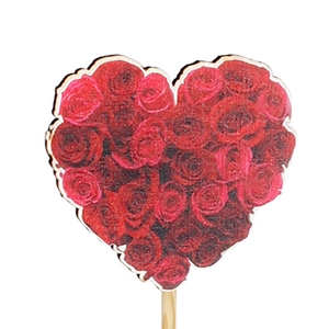 Bijsteker Heart of Roses hout 7x7,5cm +50cm stok