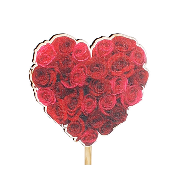 <h4>Bijsteker Heart Of Roses Hout 7x7,5cm +50cm Stok</h4>