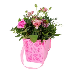 Bag Floral cardboard 16x12xH18cm pink