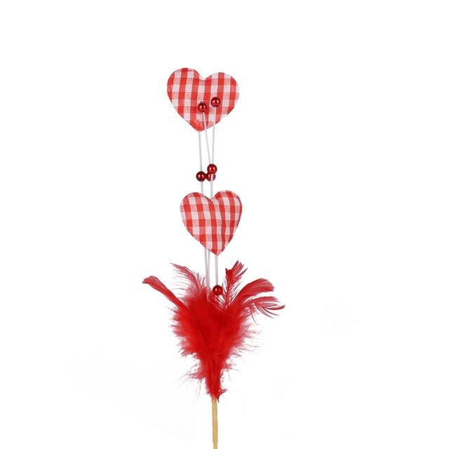 <h4>Pick Heart + feather+ pearls 7cm+15cm stick red</h4>