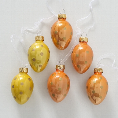 Decorative pendant Ula, 6 p., Egg, H 4 cm, Glass laquered, Apricot glass laquered apricot
