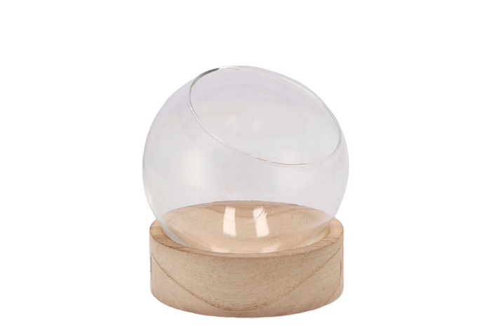Glass Vase On Wood Sphere 10x11cm