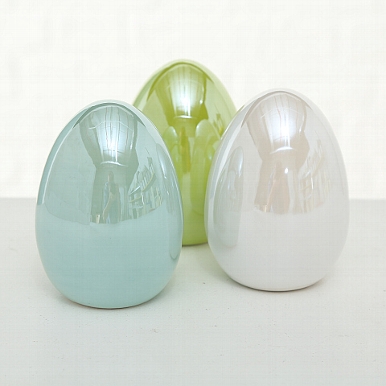 Decorative object Lany, 3 ass., Egg, H 11 cm, Dolomite, Light green, Light turquoise, White dolomite colour-mix
