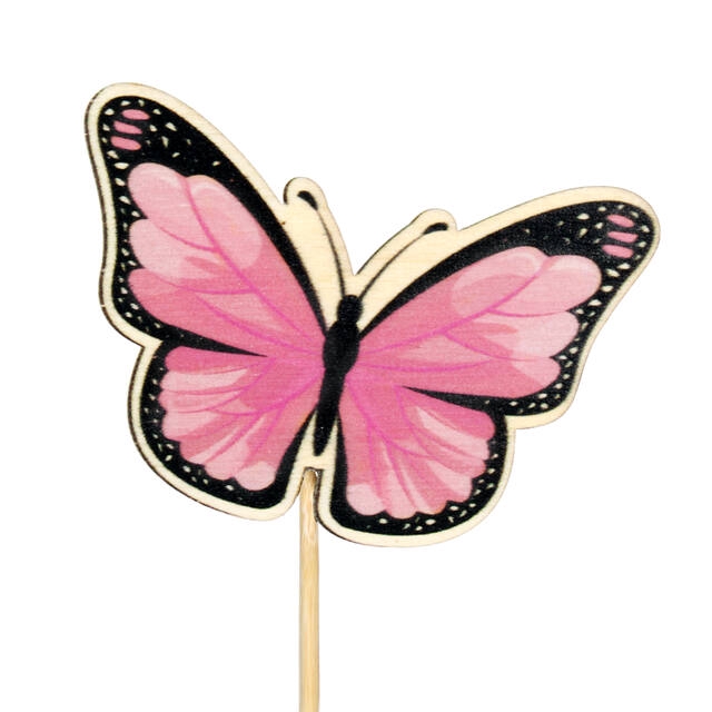 Bijsteker vlinder Single hout 6x7cm+12cm roze