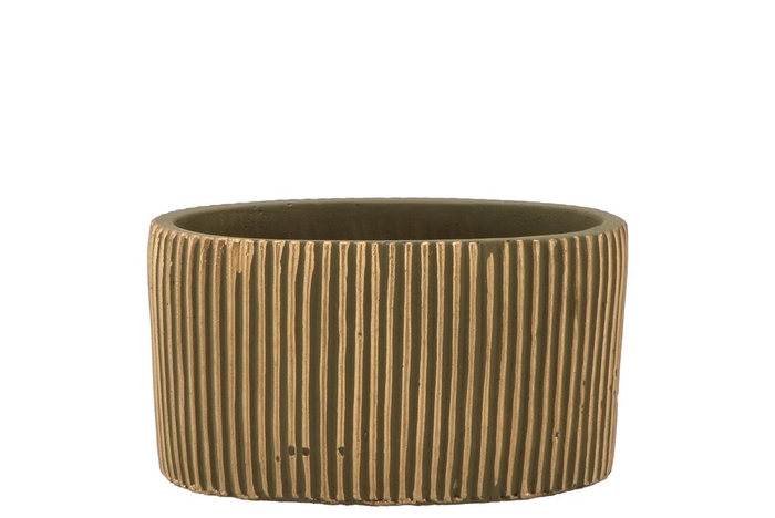 Stripes Green Gold Oval Pot 15x9x9cm Nm