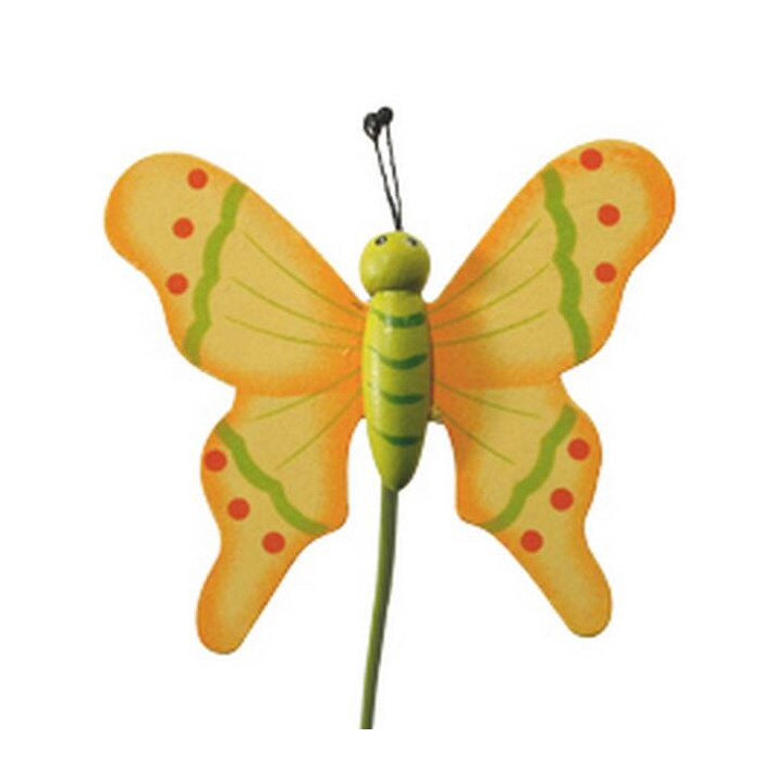 <h4>Bijsteker Vlinder Flying Hout 7x8cm+50cm Stok Geel</h4>