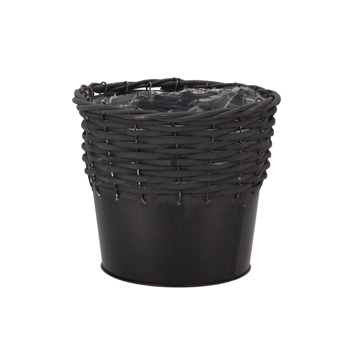 <h4>Wicker Basket Pot + Zinc Black 20x18cm Nm</h4>