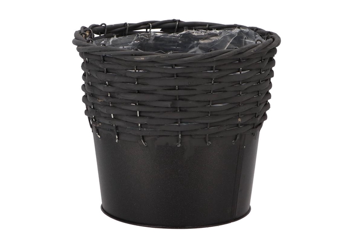 Wicker Basket Pot + Zinc Black 20x18cm Nm