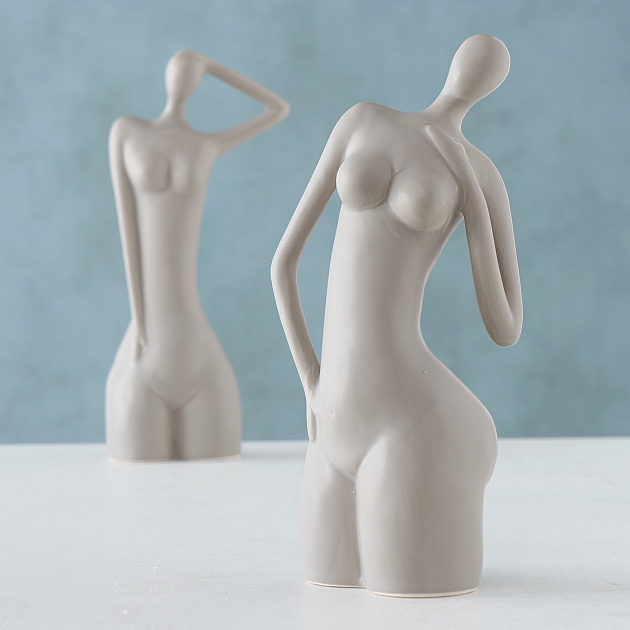 Decorative object Modsy, 2 ass., Woman, H 23 cm, Stoneware, Mat stoneware grey