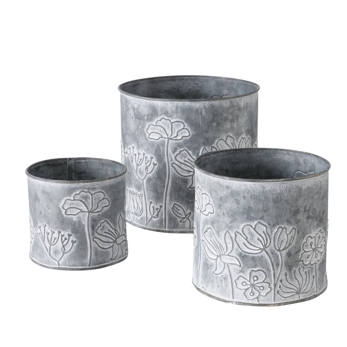 Plant pot Bloma, Set 3, Floral, H 10-16 cm zinc grey, 2033566, 4066076193462