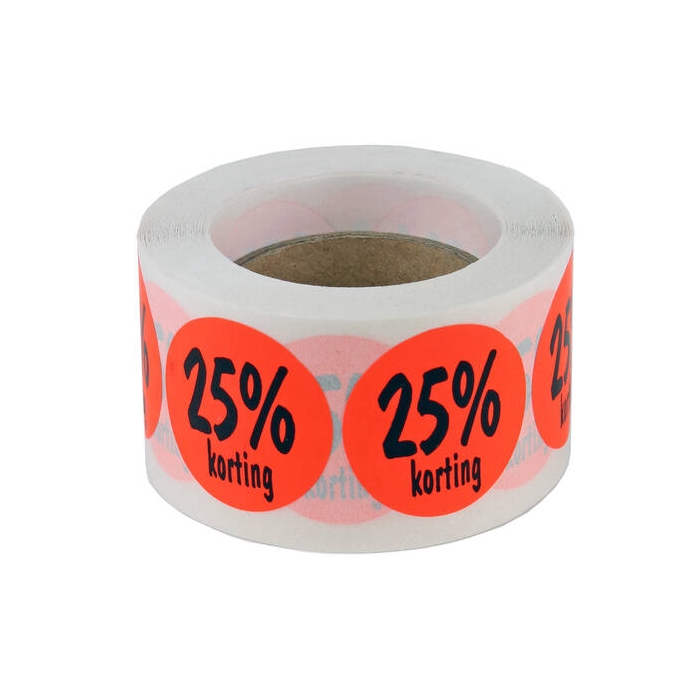 <h4>Stickers Ø 35mm 25% Korting Oranje - Rol 500st</h4>