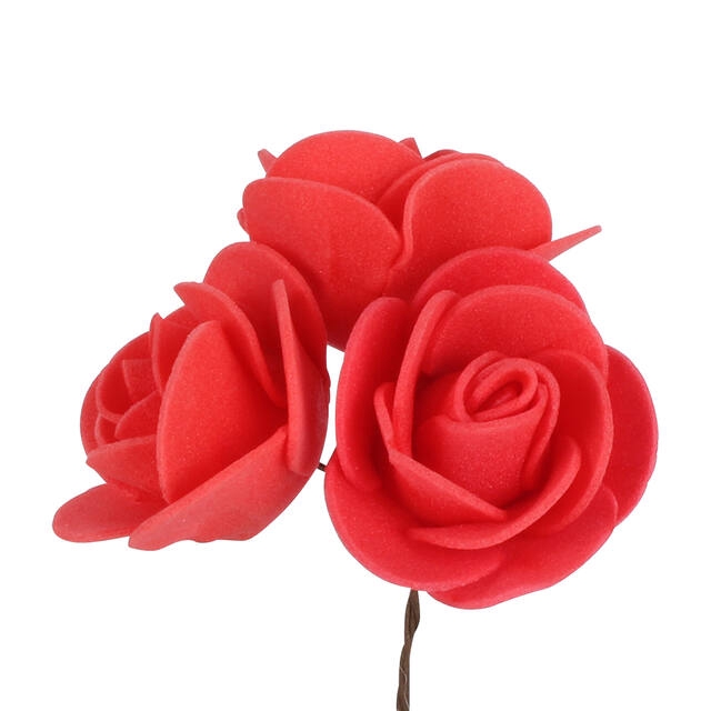 <h4>Bijsteker roos toef foam 3x3xcm+12cm draad rood</h4>