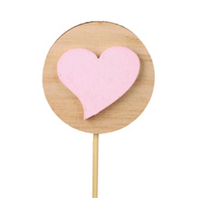 Bijsteker schijf+hart hout 5,5cm+12cm stok roze