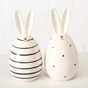 Figurine Friedo, 2 ass., Rabbit, H 17 cm, Stoneware, Black, Off-white stoneware colour-mix