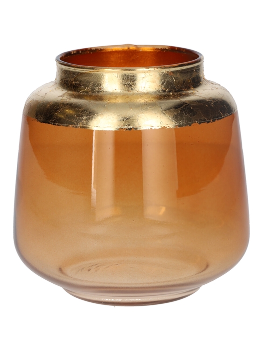 <h4>DF02-666003500 - Vase Mona d7.7/12.7xh12.5 brown transp/gold</h4>