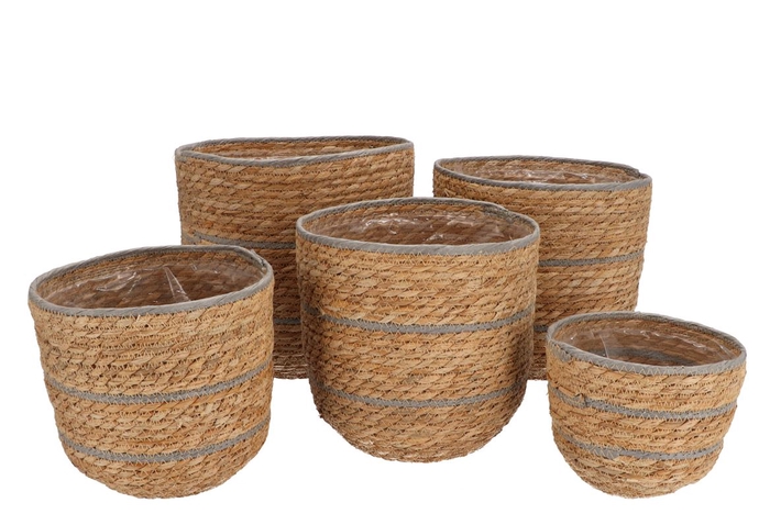 <h4>Seagrass Laos Straw Basket Natural Grey Stripe S/5 28x29cm</h4>
