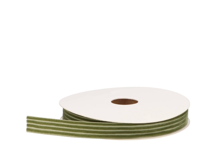 Ribbon Velvety Stripe Moss Green 10mx15mm