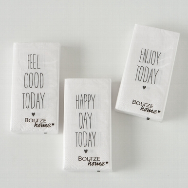 Napkins Happy, 12 p., 3 ass., Saying/Text, Typography, Black, White, Paper paper colour-mix