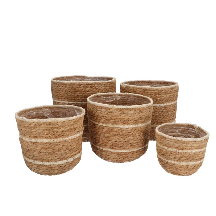 <h4>Seagrass Laos Straw Basket Natural Cream Stripe S/5 28x29cm</h4>