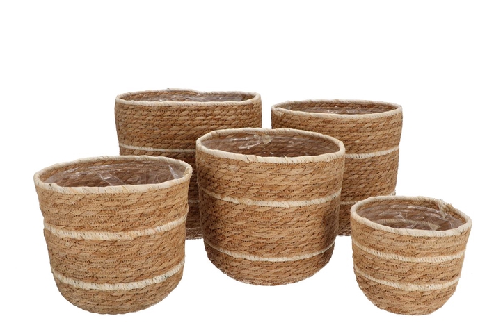 Seagrass Laos Straw Basket Natural Cream Stripe S/5 28x29cm