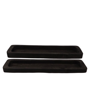 Wood Black Tray Rectangle 55x21x4cm S/2 Nm