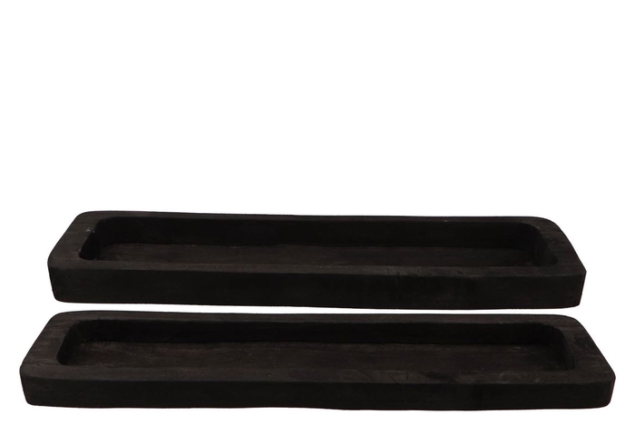 Wood Black Tray Rectangle 55x21x4cm S/2 Nm