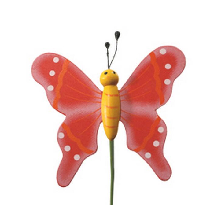 <h4>Bijsteker Vlinder Flying Hout 7x8cm+50cm Stok Rood</h4>