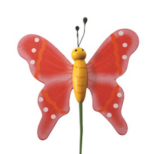 Bijsteker Vlinder flying hout 7x8cm+50cm stok rood