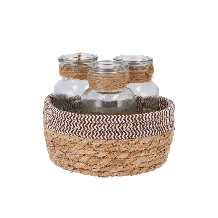 <h4>Seagrass Straw Basket 3 Bottle Brown/white Nm</h4>