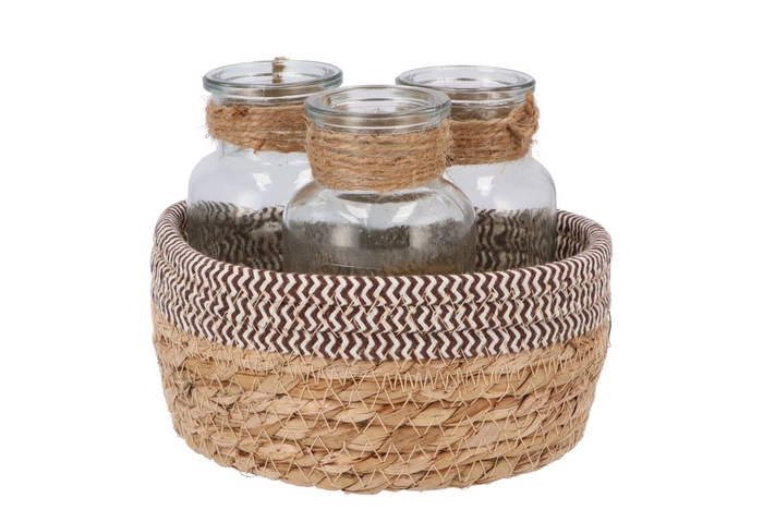 <h4>Seagrass Straw Basket 3 Bottle Brown/white Nm</h4>