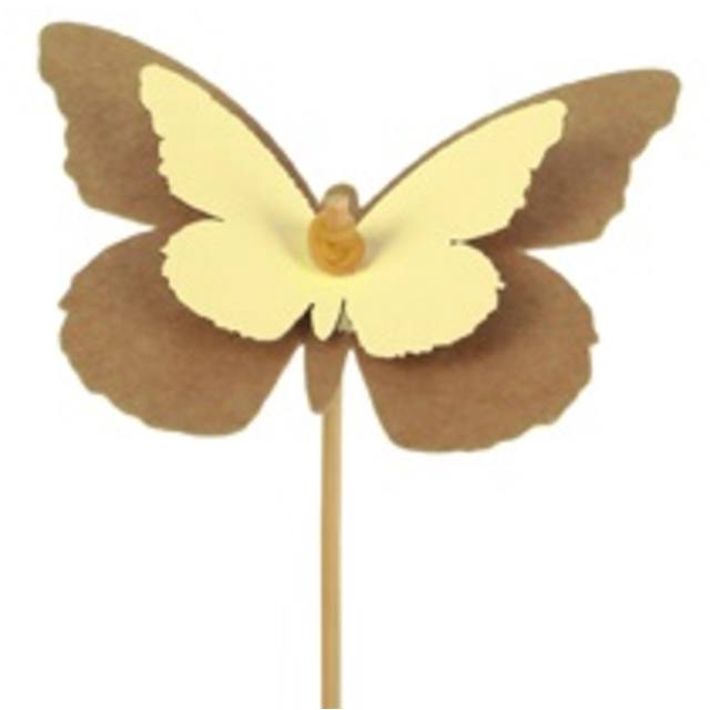 Bijsteker vlinder kraft 7x9cm+12cm stok geel