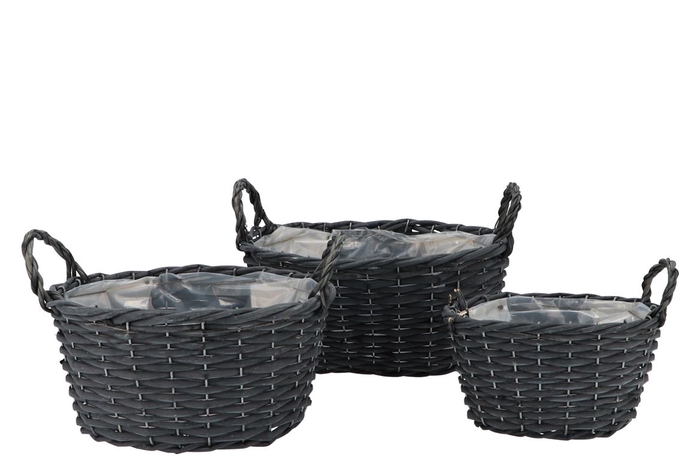 <h4>Wicker Basket Black Oval Pot Set 3dlg 31x24x16cm</h4>