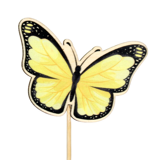 <h4>Bijsteker vlinder Single hout 6x7cm+12cm geel</h4>