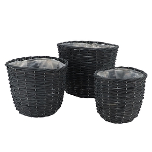 Wicker Basket Black Pot Set 3dlg 32x26cm