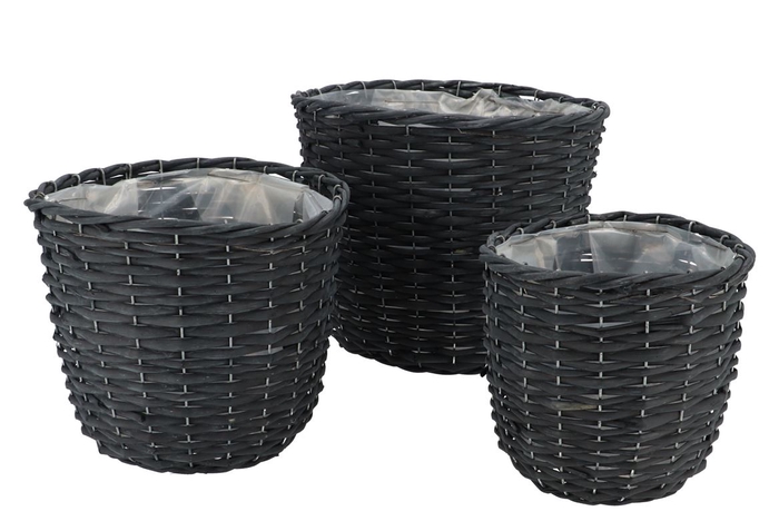 <h4>Wicker Basket Black Pot Set 3dlg 32x26cm</h4>
