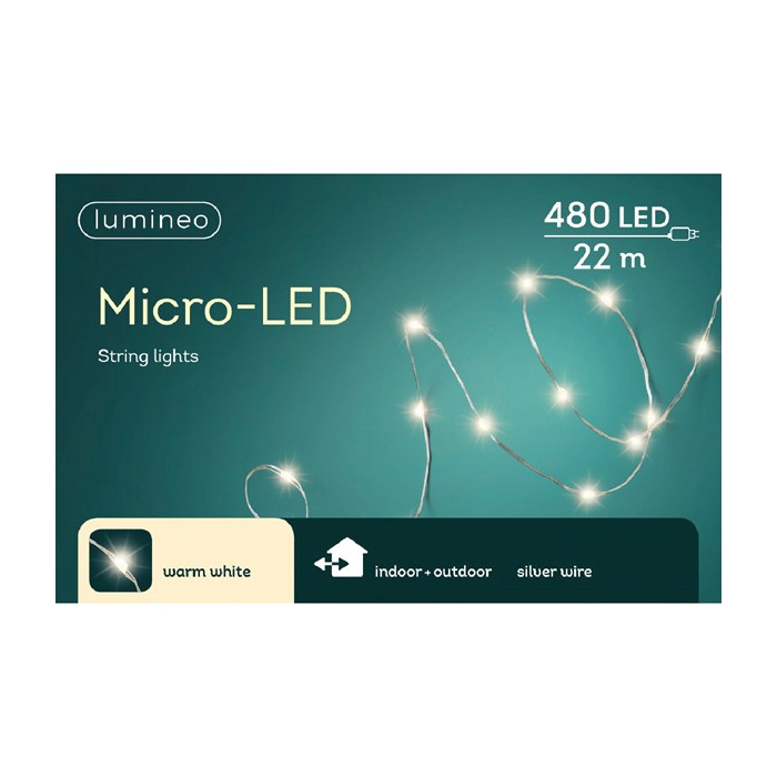 <h4>MICRO LED VERLICHTING BUITEN SILVER WIRE - 480LAMPS WARMWHITE 2195CM</h4>