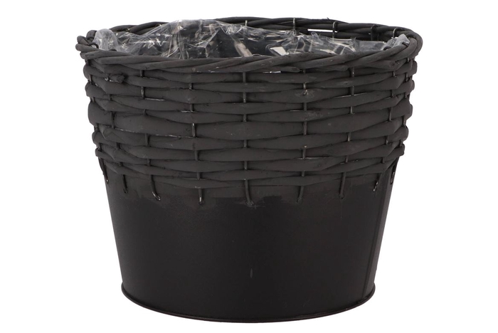 Wicker Basket Pot + Zinc Black 22x18cm Nm
