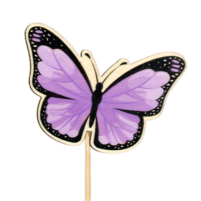 <h4>Pick butterfly Single wood 6x7cm+12cm stick lilac</h4>