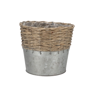Wicker Basket Pot + Zinc Grey 20x18cm