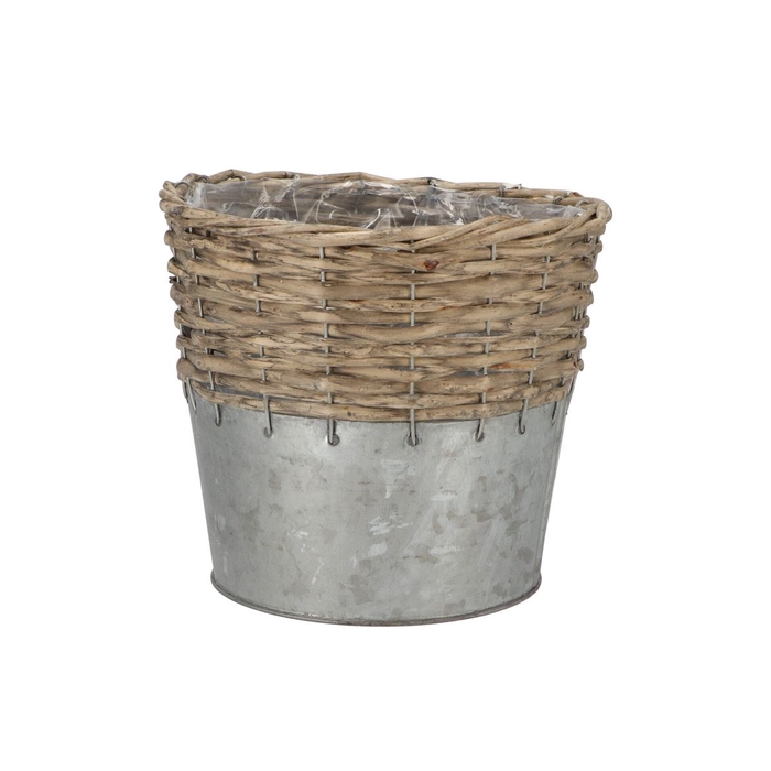 <h4>Wicker Basket Pot + Zinc Grey 20x18cm</h4>