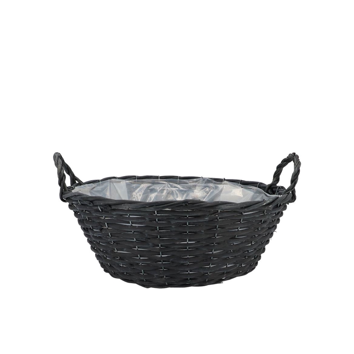 <h4>Wicker Basket Low With Ears Black Bowl 30x12cm</h4>
