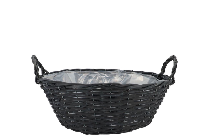 Wicker Basket Low With Ears Black Bowl 30x12cm