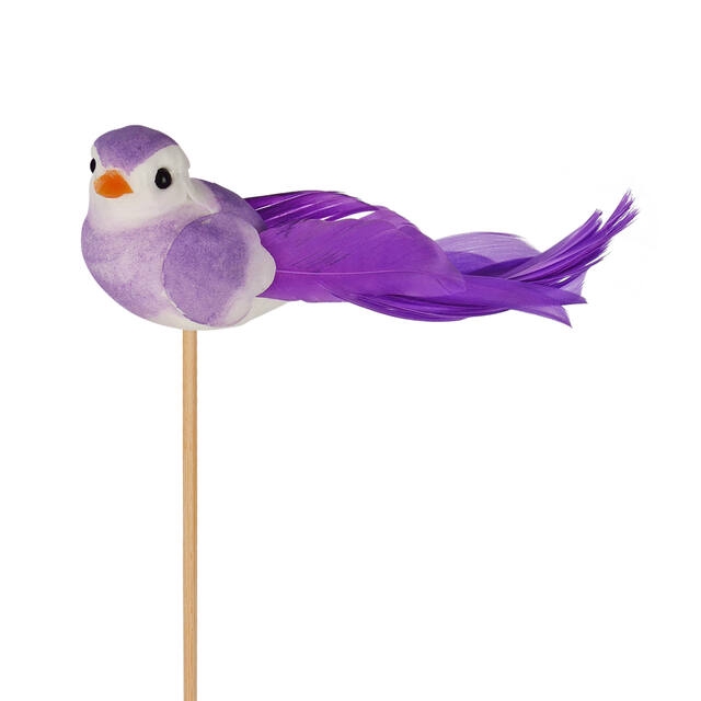Bijsteker vogel Pájaro 11x4cm + 50cm stok lila