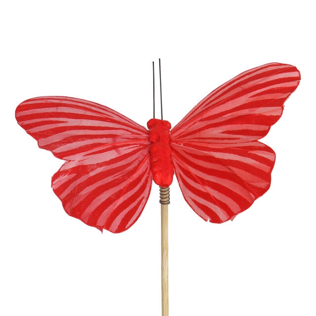 <h4>Bijsteker vlinder Spring 7x11cm + 50cm stok rood</h4>